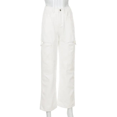 Cargo Large Pocket Hollow Cut Straight Pants
